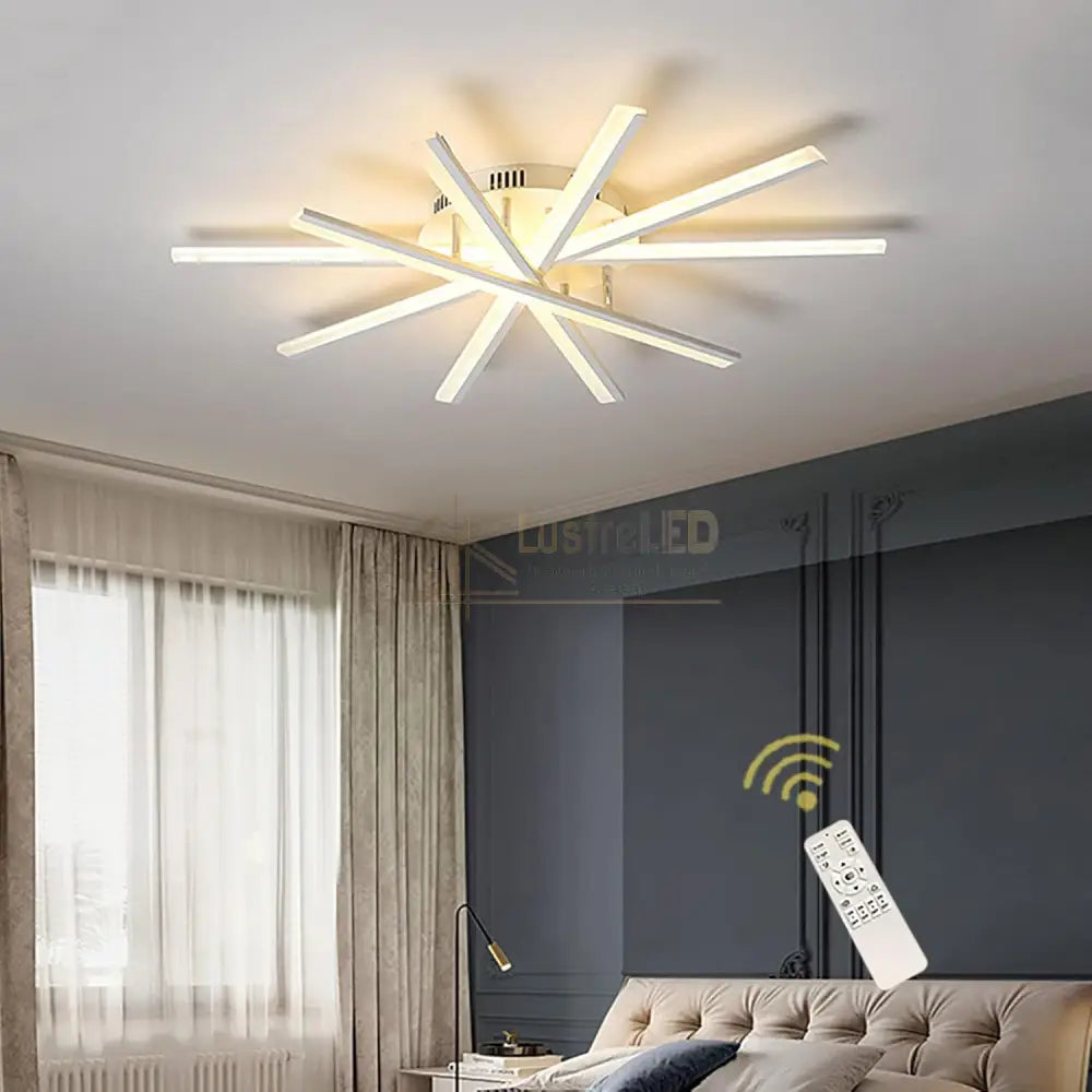 Lustra LED CROSS LINNES ALB Echivalent 800W Telecomanda lustreled.ro