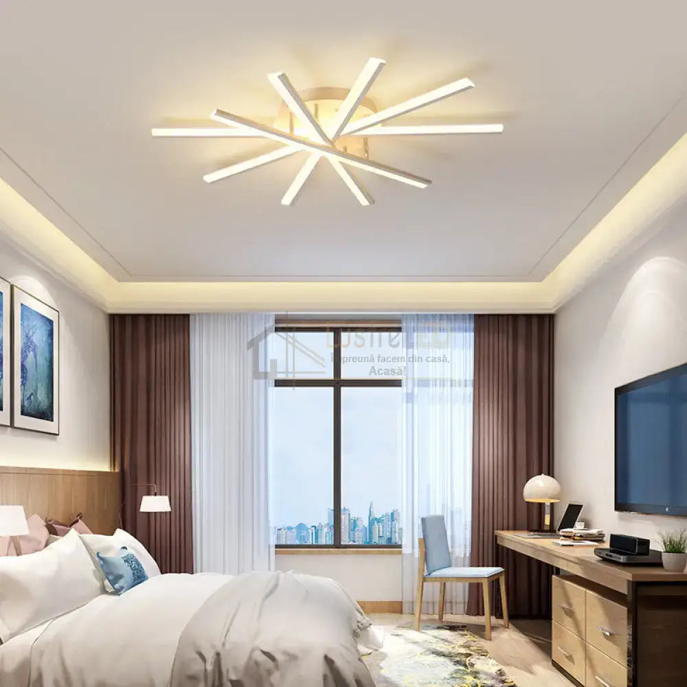 Lustra LED CROSS LINNES ALB Echivalent 800W Telecomanda lustreled.ro
