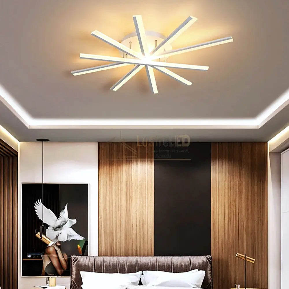 Lustra LED CROSS LINNES ALB Echivalent 800W Telecomanda lustreled.ro