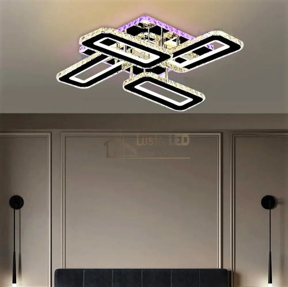 Lustra Led 150W 2 + 2 Cross Rgb Cristal Telecomanda Echivalent 600W Lighting Fixtures