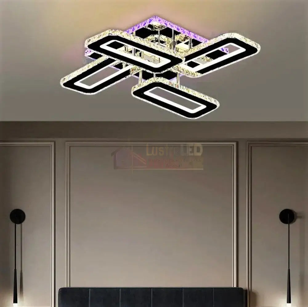 Lustra Led 150W 2 + 2 Cross Rgb Cristal Telecomanda Echivalent 600W Lighting Fixtures