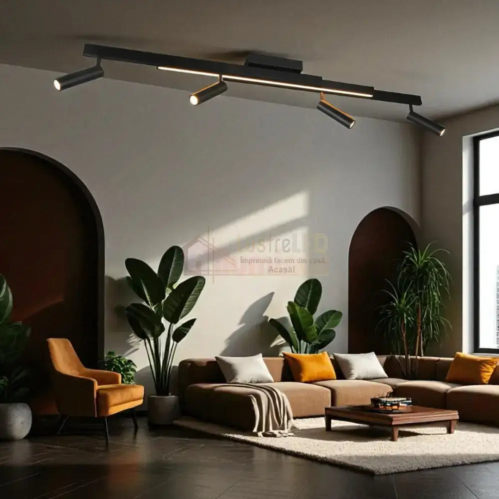 Lustra LED cu 4 Spoturi pe Sina ZENO Black NEAGRA / 133CM led ceiling light
