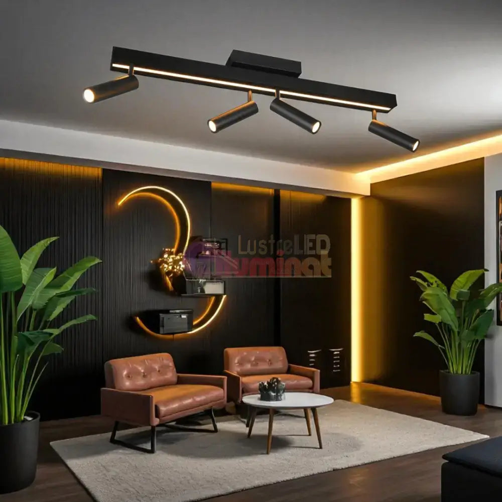 Lustra LED cu 4 Spoturi pe Sina ZENO Black lustreled.ro