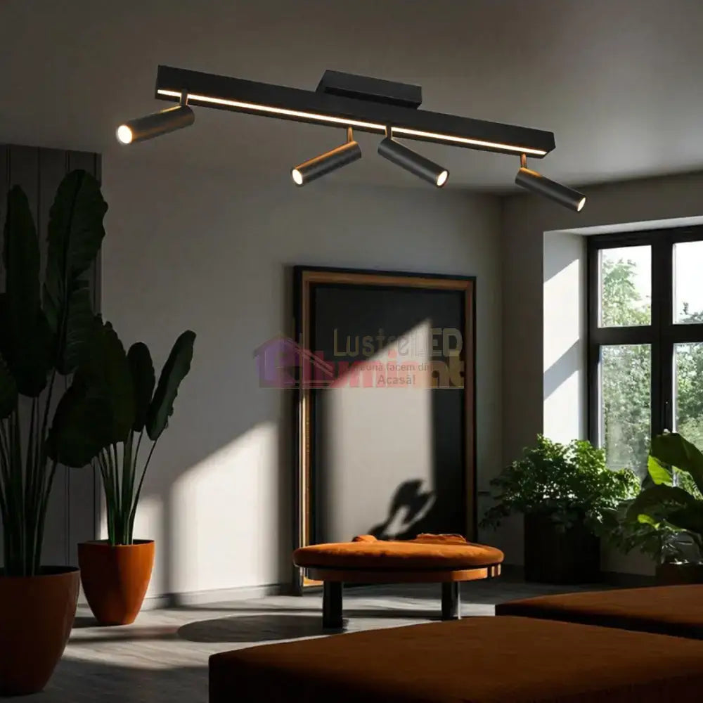 Lustra LED cu 4 Spoturi pe Sina ZENO Black lustreled.ro