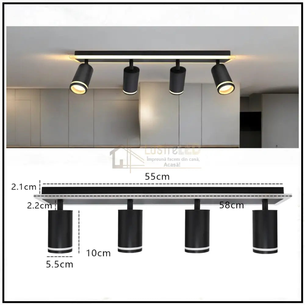 Spot Pe Sina Reglabil 4Xgu10 Noir Glow Led Ceiling Light