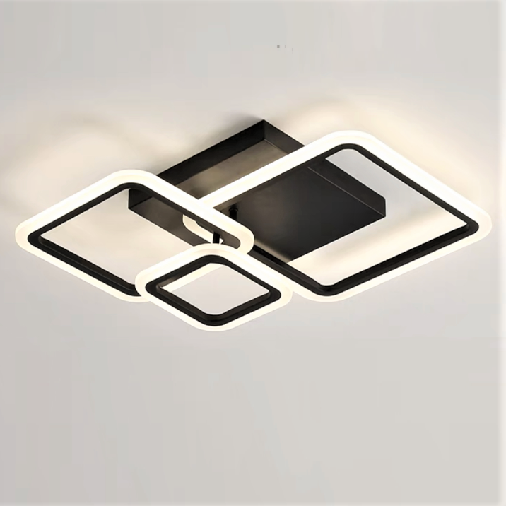 Lustra LED 88W Three Square Black SMART Echivalent 400W Telecomanda