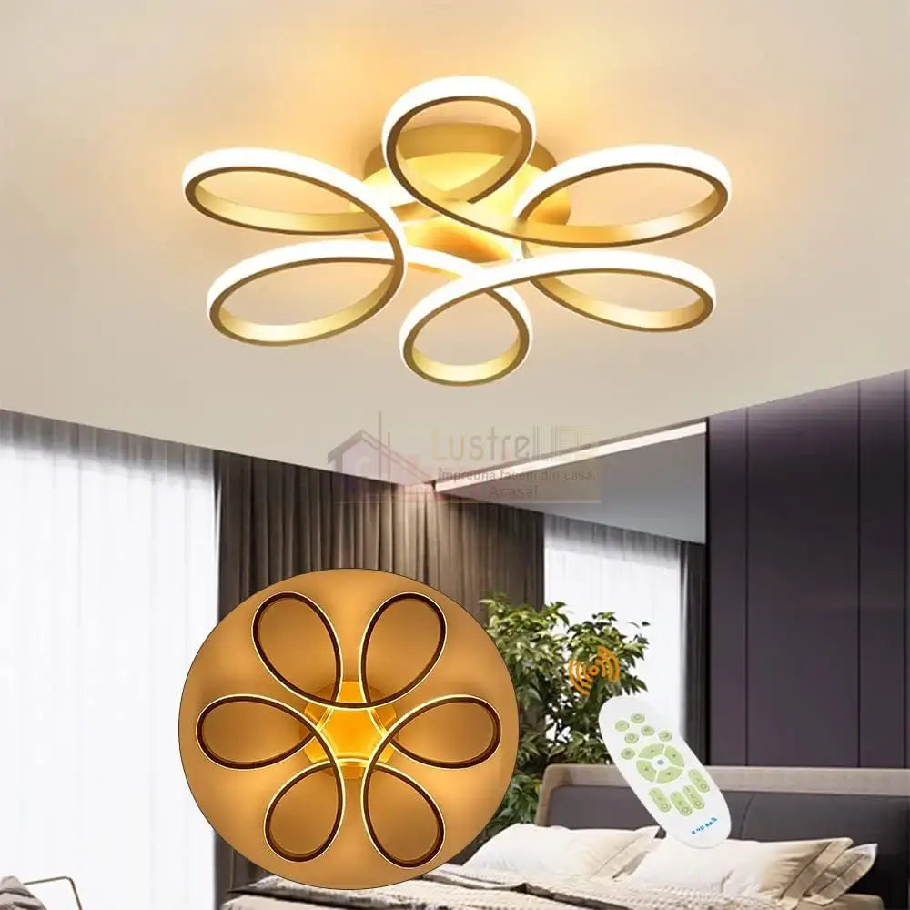 Lustra Led Daisy Gold Echivalent 500W Telecomanda Lighting Fixtures