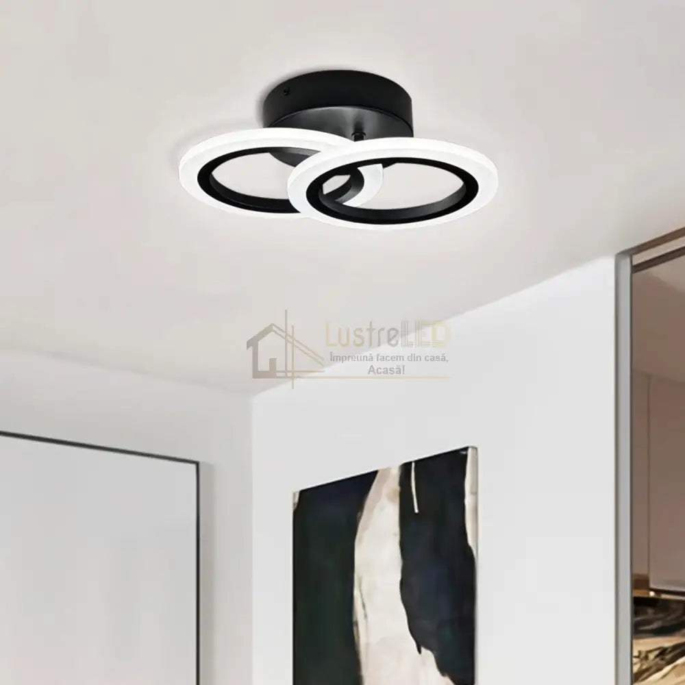 Lustra Led Doua Cercuri Negre Echivalent 250W Telecomanda Lighting Fixtures