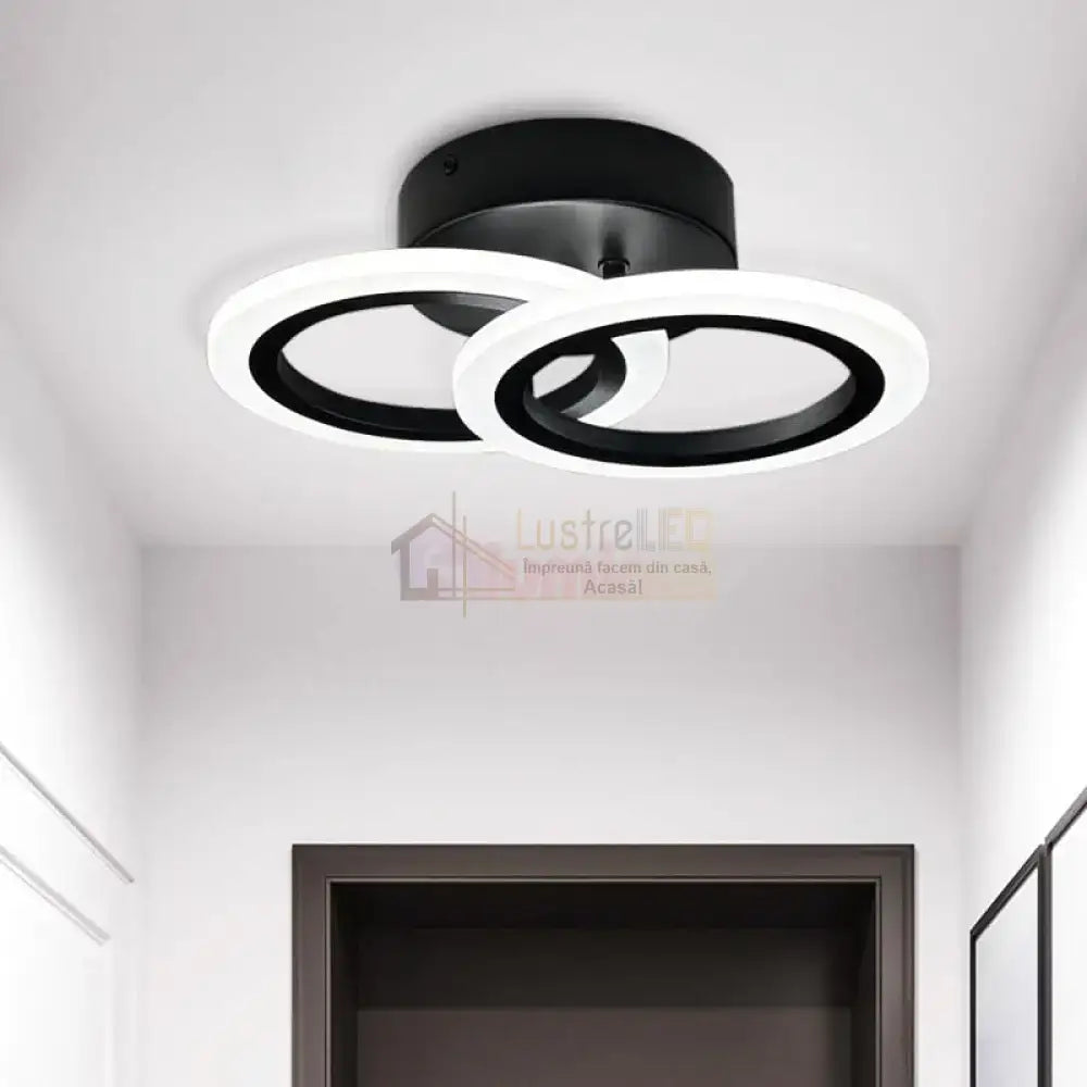 Lustra Led Doua Cercuri Negre Echivalent 250W Telecomanda Lighting Fixtures