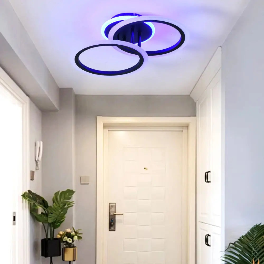 Lustra Led Doua Cercuri Negre Rgb Echivalent 250W Telecomanda Lighting Fixtures
