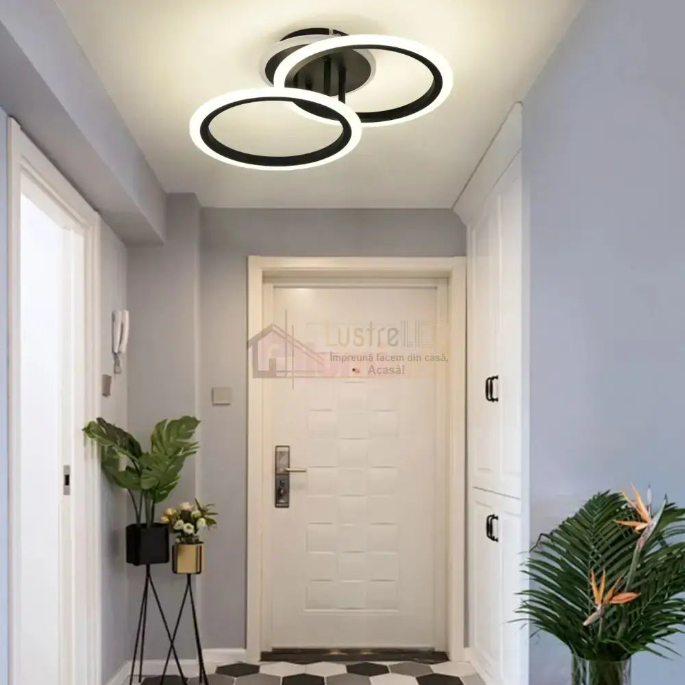 Lustra Led Doua Cercuri Negre Rgb Echivalent 250W Telecomanda Lighting Fixtures