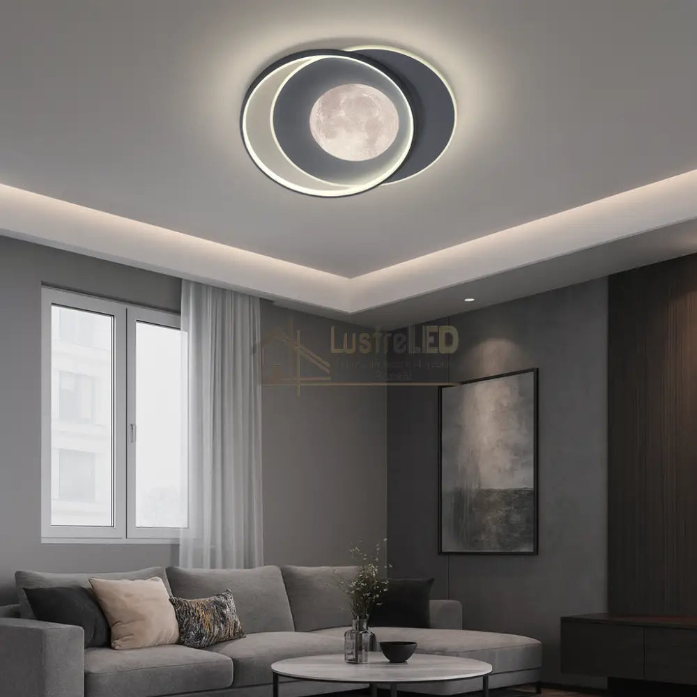 Lustra LED Double Circle Mini-Moon Echivalent 350W Telecomanda lustreled.ro