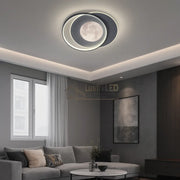 Lustra LED Double Circle Mini-Moon Echivalent 350W Telecomanda lustreled.ro