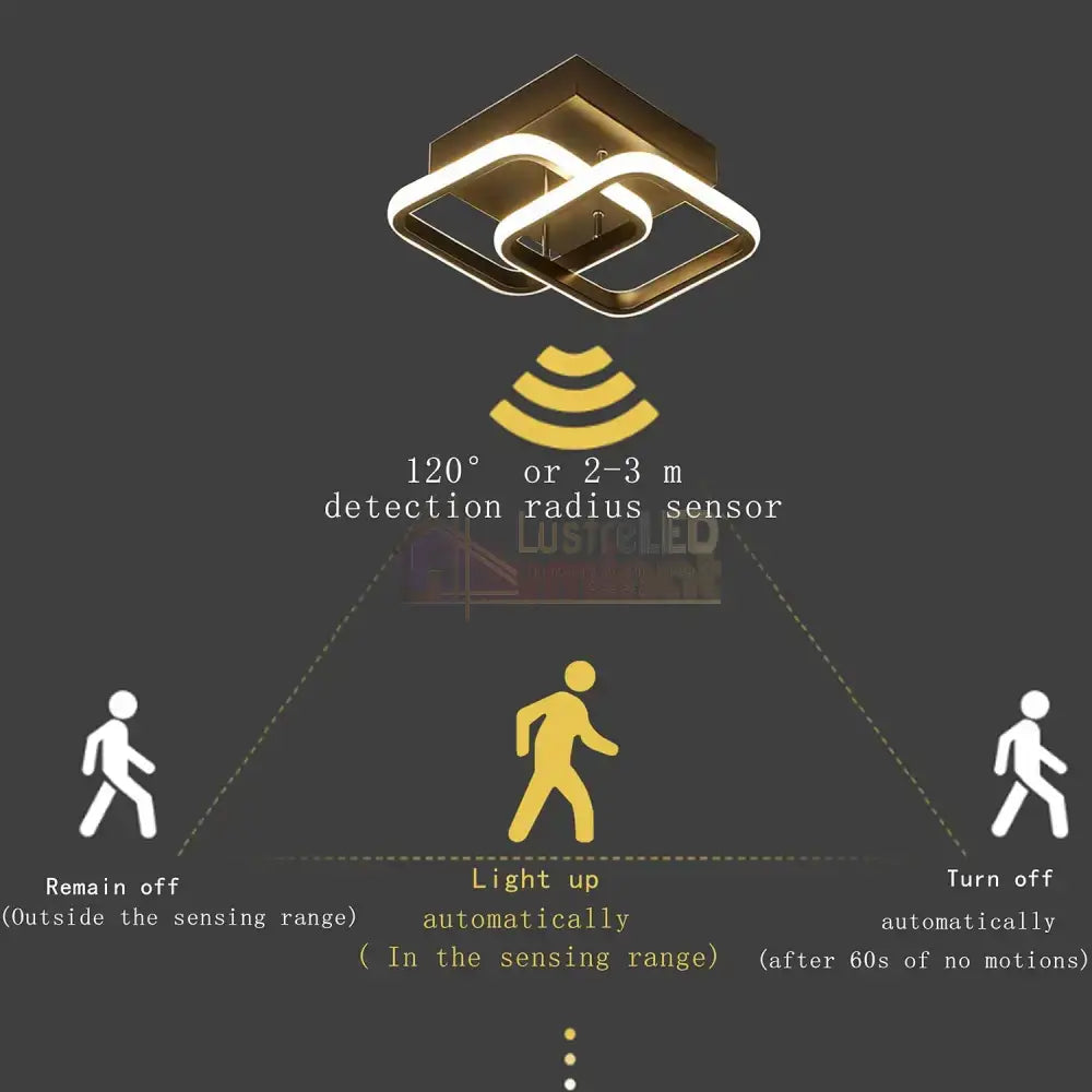 Lustra Led Double Square Black Cu Senzor Miscare Echivalent 150W Lighting Fixtures