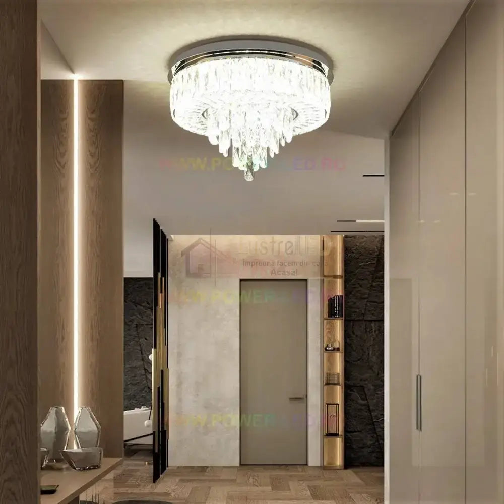 Lustra Led 100W Elegance Circle Maxi Cristal Telecomanda Lighting Fixtures