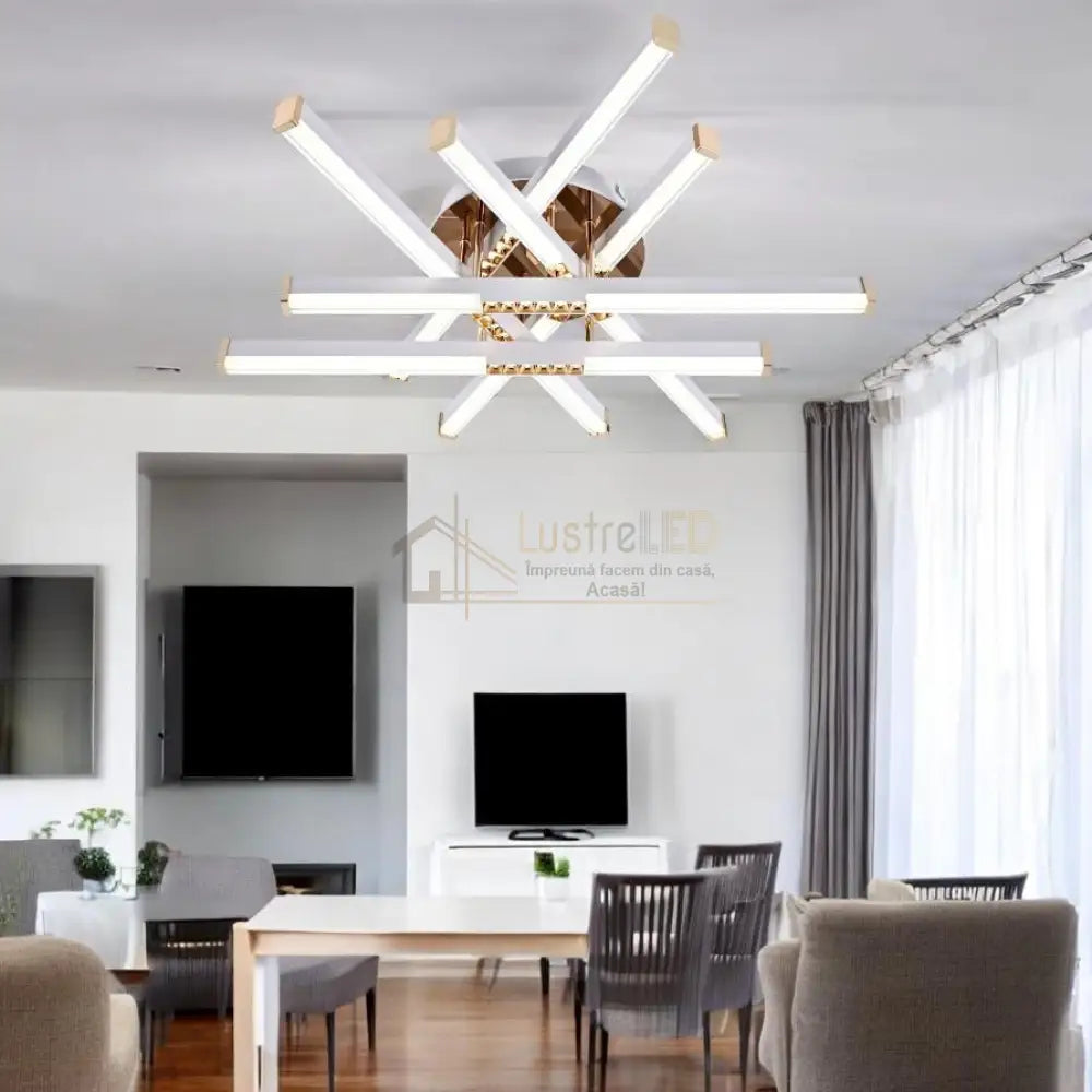Lustra LED FERGA LINES Gold Echivalent 700W Telecomanda AURIE / 60CM / MINIMALIST DESIGN Lighting Fixtures