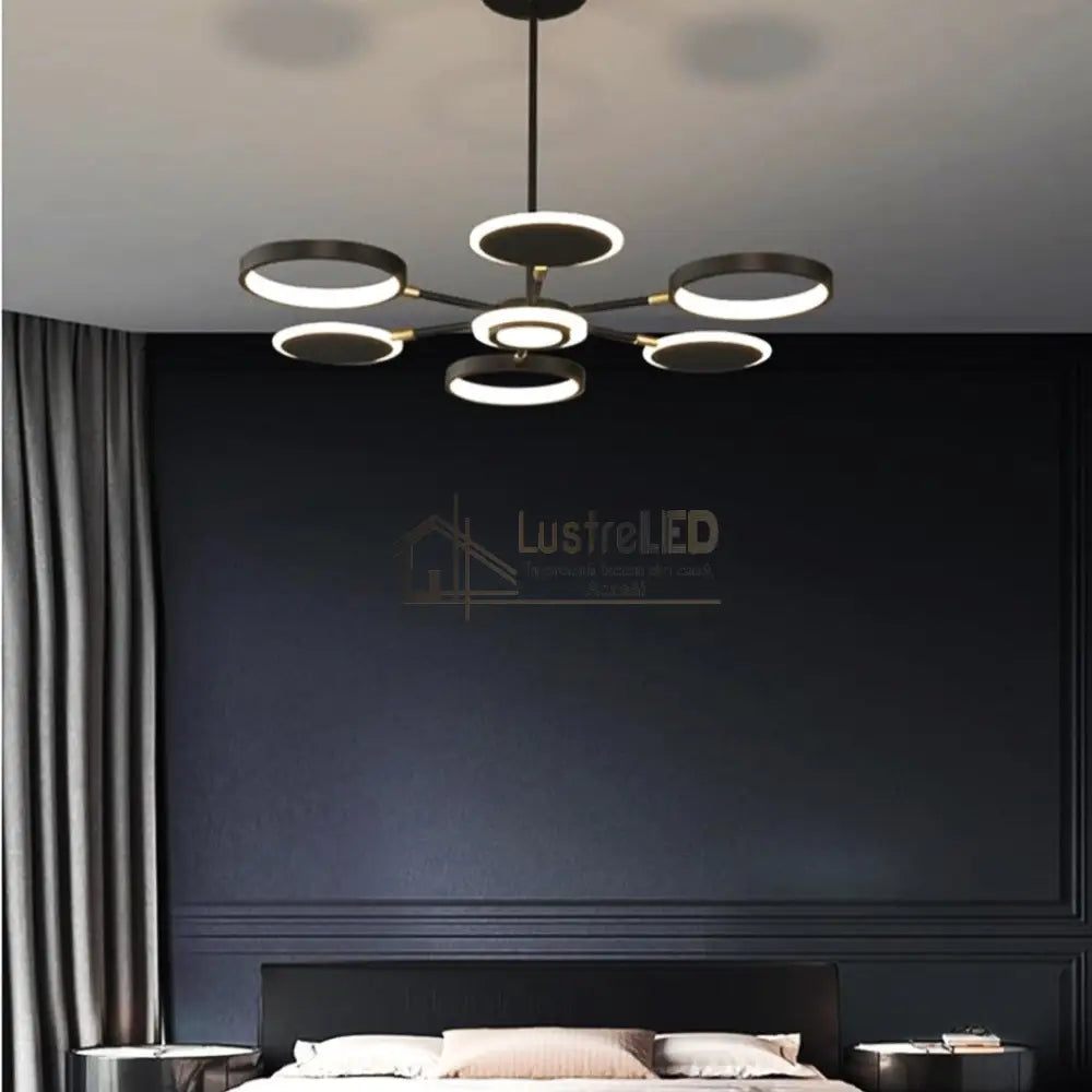 Lustra Led Gambit Black 3 + 3 + 1 Brate Reglabile Echivalent 500W Telecomanda Led Ceiling Light