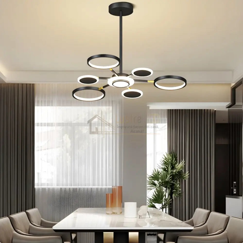 Lustra Led Gambit Black 3 + 3 + 1 Brate Reglabile Echivalent 500W Telecomanda Led Ceiling Light