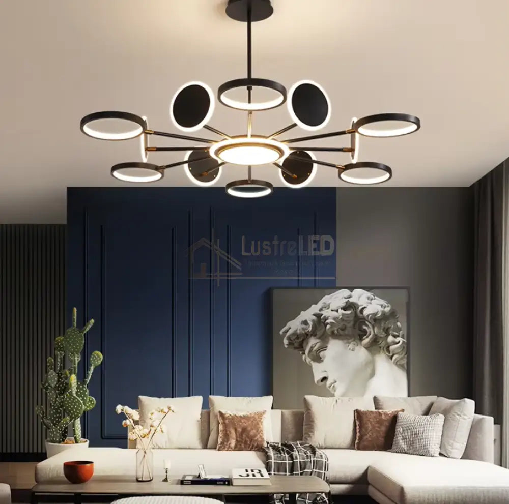 Lustra Led Gambit Black 6 + 6 + 1 Brate Reglabile Echivalent 800W Telecomanda Led Ceiling Light