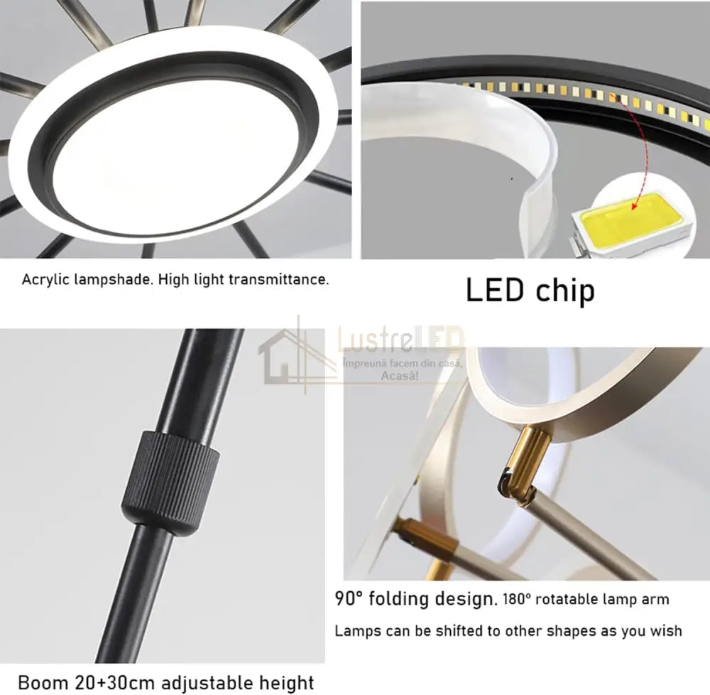 Lustra Led Gambit Black 3 + 3 + 1 Brate Reglabile Echivalent 500W Telecomanda Led Ceiling Light