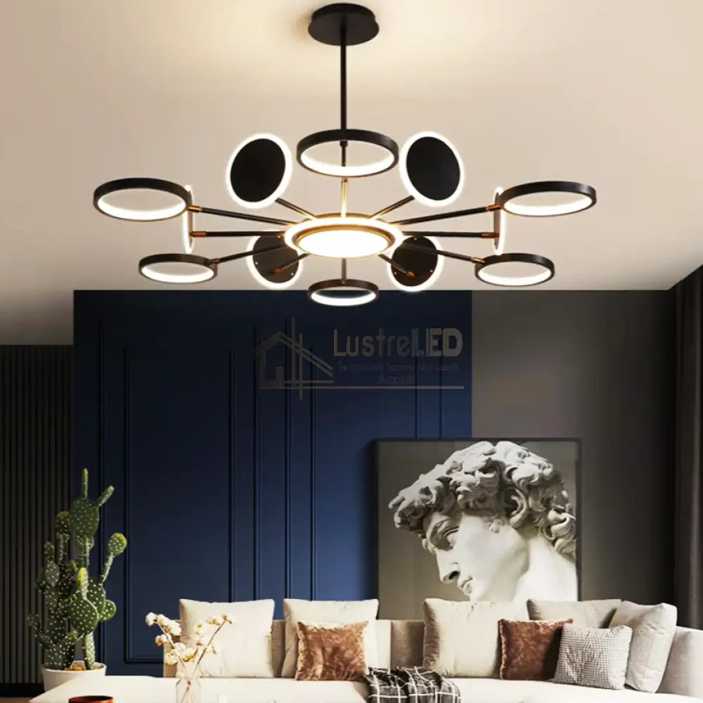 Lustra Led Gambit Black 6 + 6 + 1 Brate Reglabile Echivalent 800W Telecomanda Led Ceiling Light