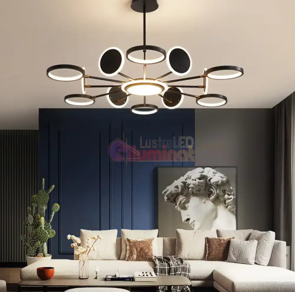 Lustra LED Gambit Black 6+6+1 Brate reglabile Echivalent 800W Telecomanda lustreled.ro