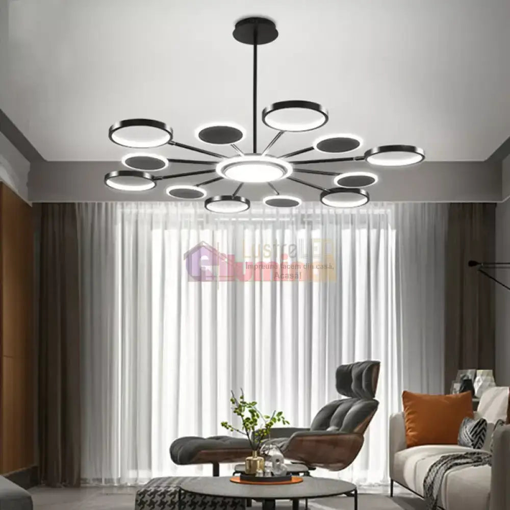 Lustra LED Gambit Black 6+6+1 Brate reglabile Echivalent 800W Telecomanda lustreled.ro
