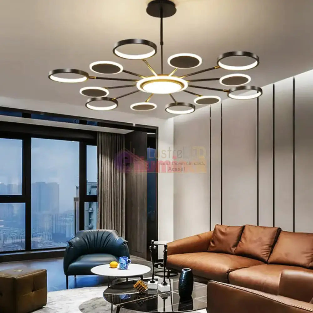 Lustra LED Gambit Black 6+6+1 Brate reglabile Echivalent 800W Telecomanda lustreled.ro