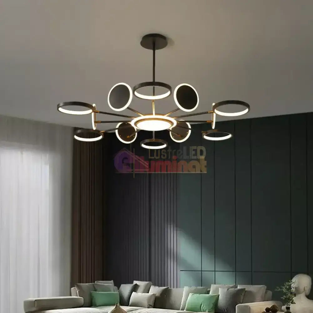 Lustra LED Gambit Black 6+6+1 Brate reglabile Echivalent 800W Telecomanda lustreled.ro