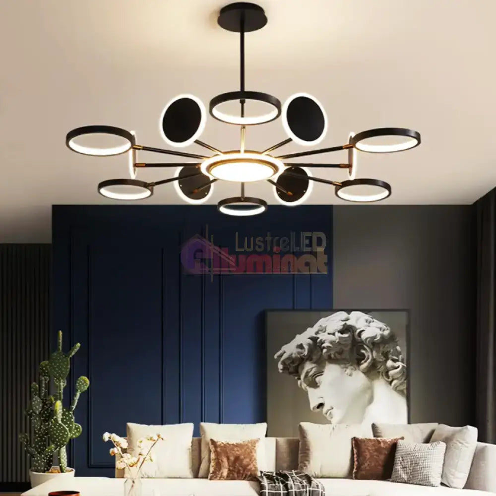 Lustra LED Gambit Black 6+6+1 Brate reglabile Echivalent 800W Telecomanda lustreled.ro