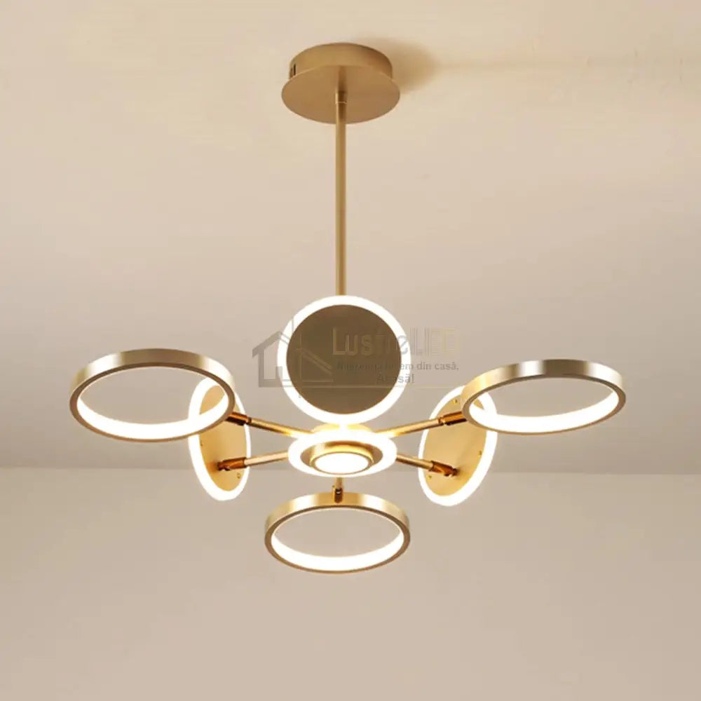 Lustra Led Gambit Gold 3 + 3 + 1 Brate Reglabile Echivalent 500W Telecomanda Led Ceiling Light