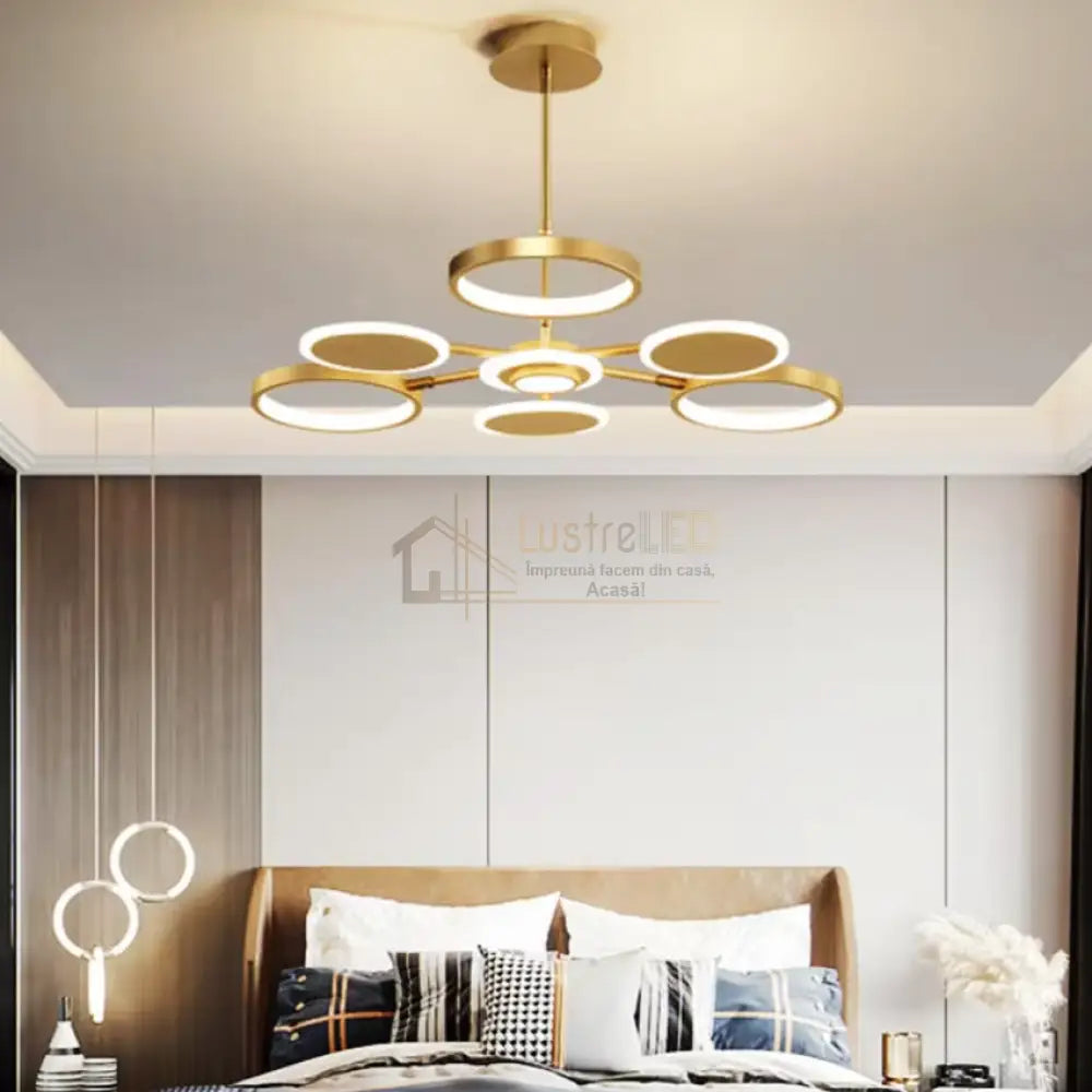 Lustra Led Gambit Gold 3 + 3 + 1 Brate Reglabile Echivalent 500W Telecomanda Led Ceiling Light