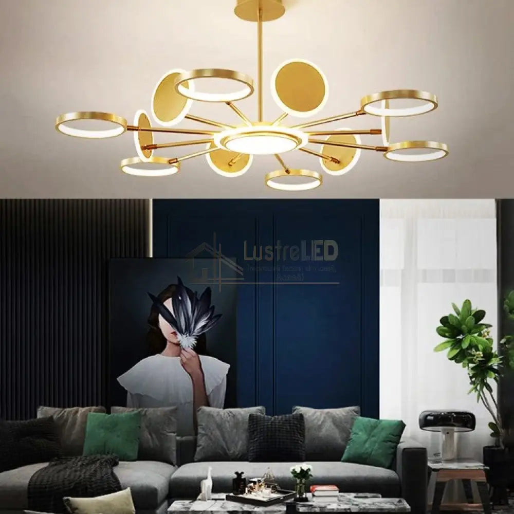 Lustra Led Gambit Gold 6 + 6 + 1 Brate Reglabile Echivalent 800W Telecomanda Led Ceiling Light