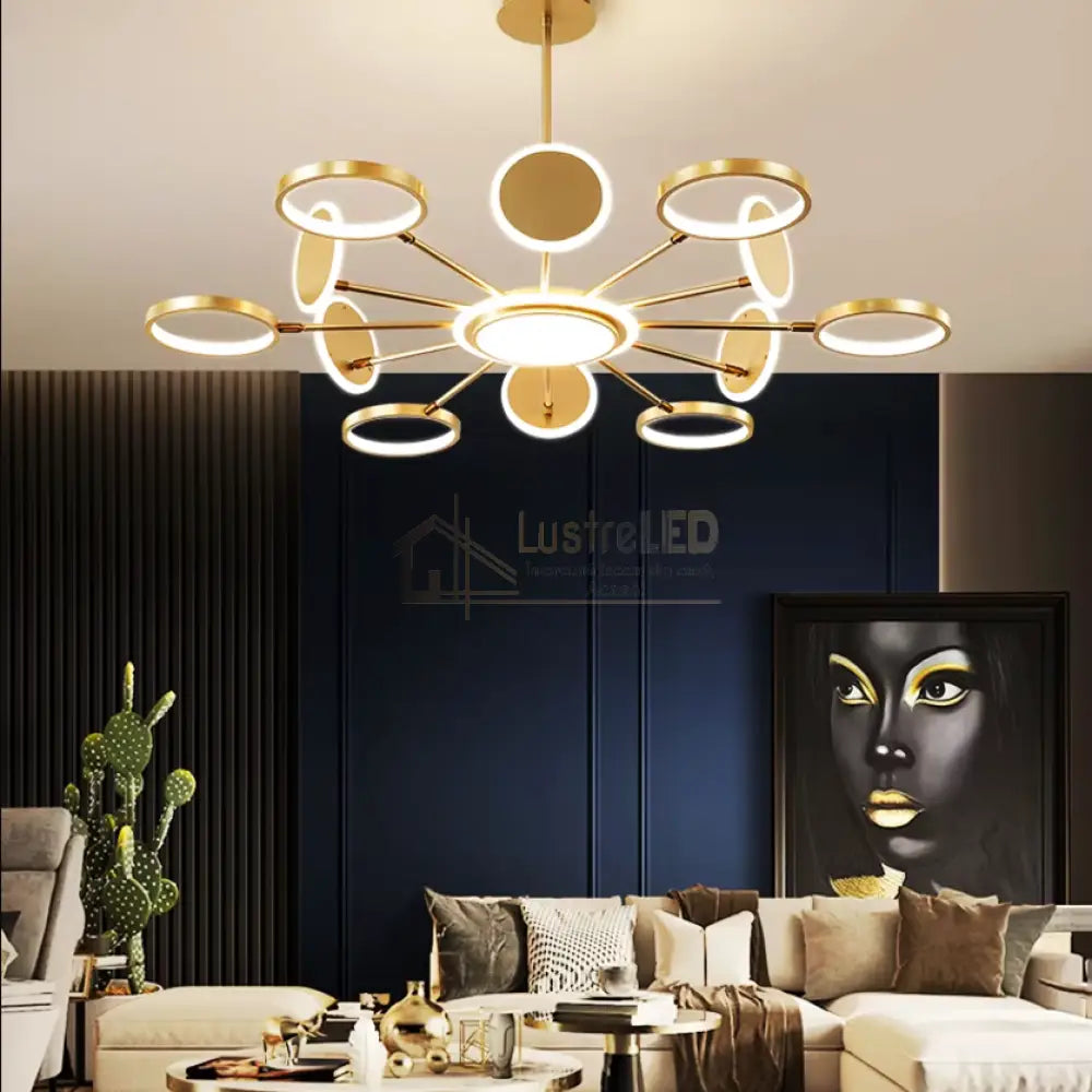 Lustra Led Gambit Gold 6 + 6 + 1 Brate Reglabile Echivalent 800W Telecomanda Led Ceiling Light