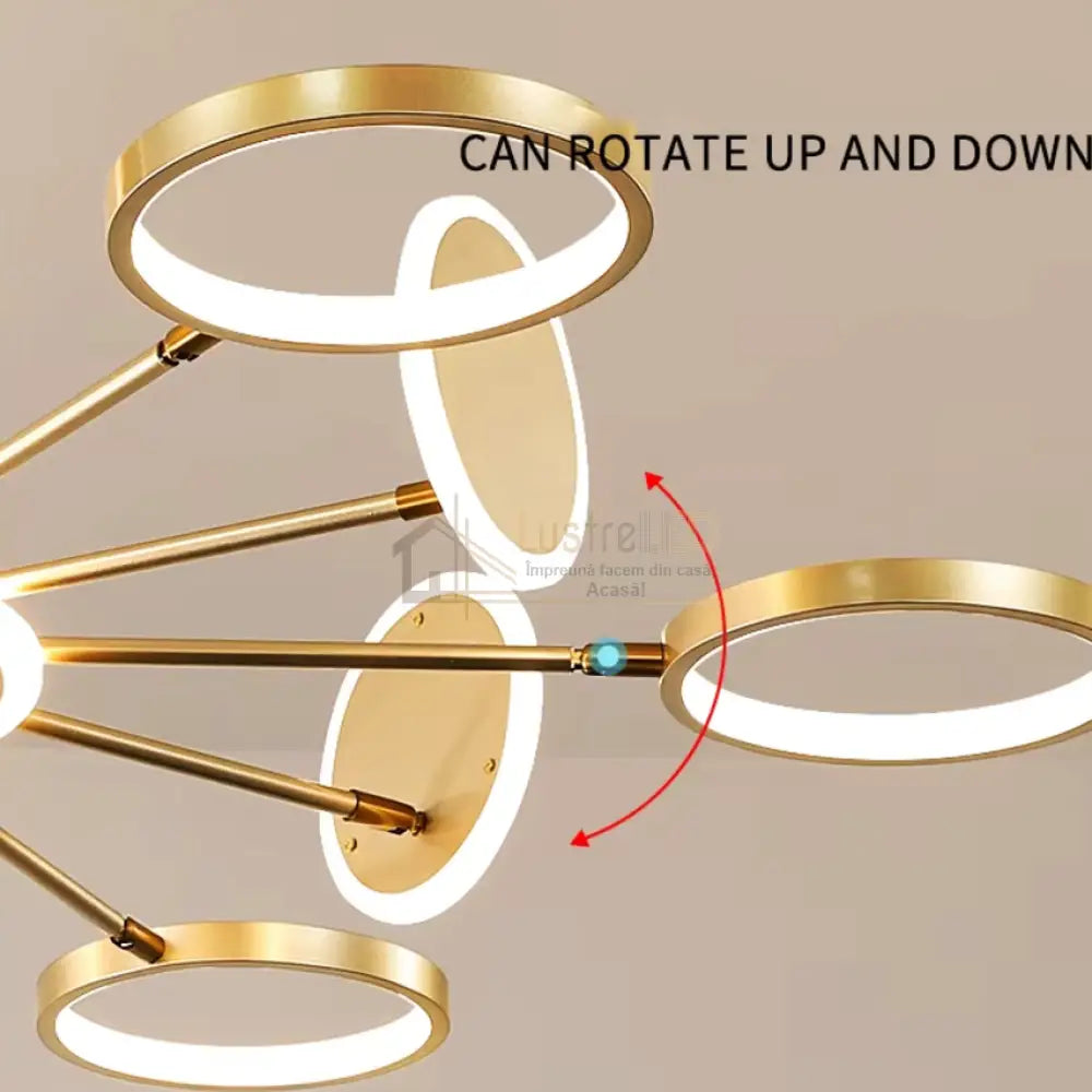 Lustra Led Gambit Gold 4 + 4 + 1 Brate Reglabile Echivalent 600W Telecomanda Led Ceiling Light