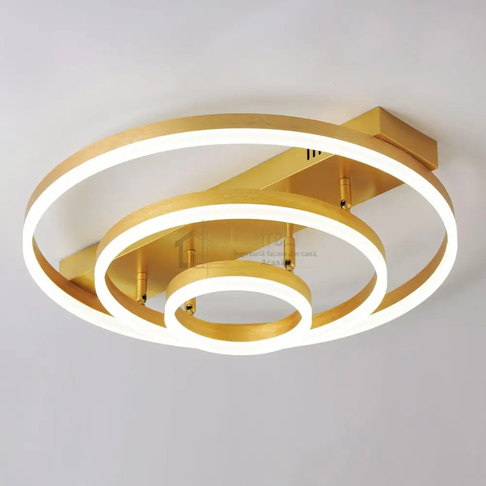 Lustra LED Gold 3 Rings Reglabile Echivalent 800W Telecomanda lustreled.ro