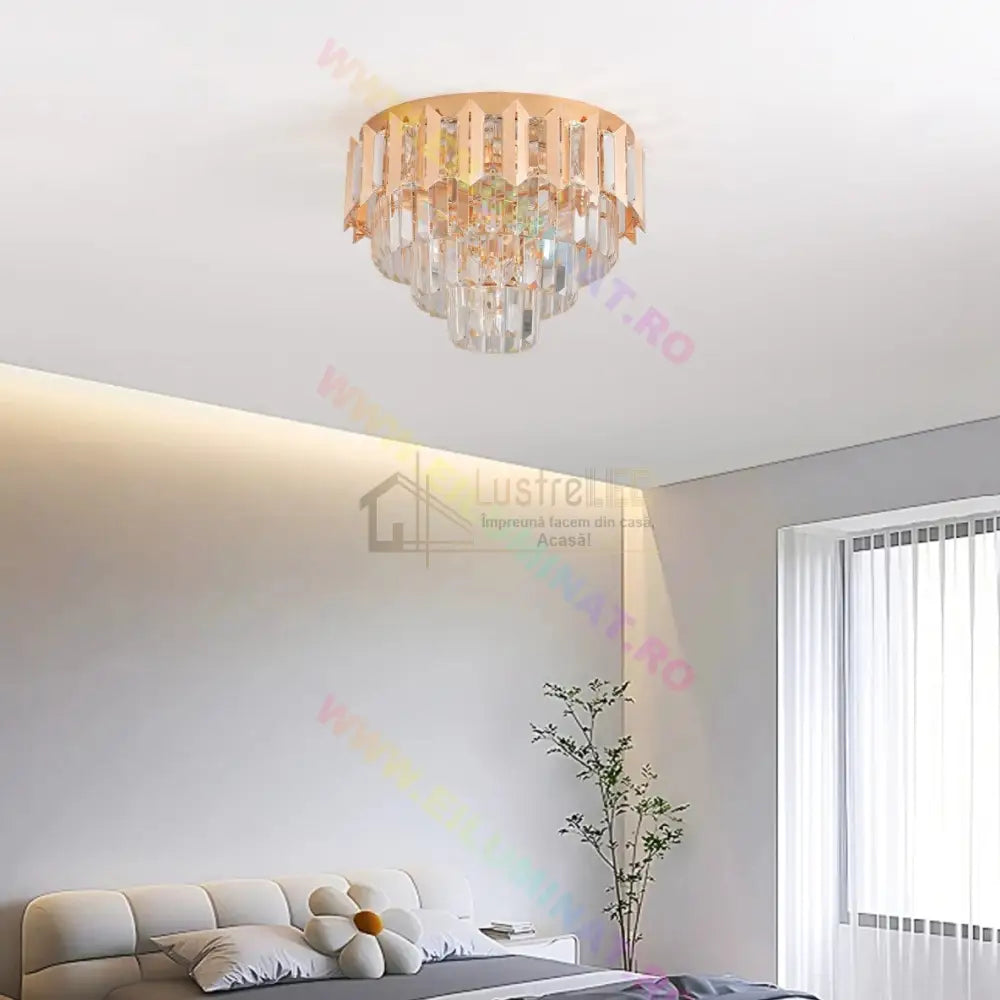 Lustra Led Gold Shine Cristal Echivalent 400W Montaj Aplicat/Suspendat Lighting Fixtures