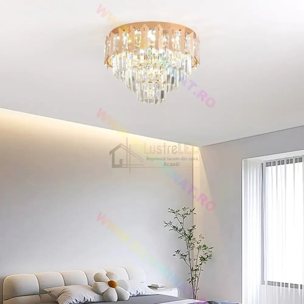 Lustra Led Gold Shine Cristal Echivalent 400W Montaj Aplicat/Suspendat Lighting Fixtures