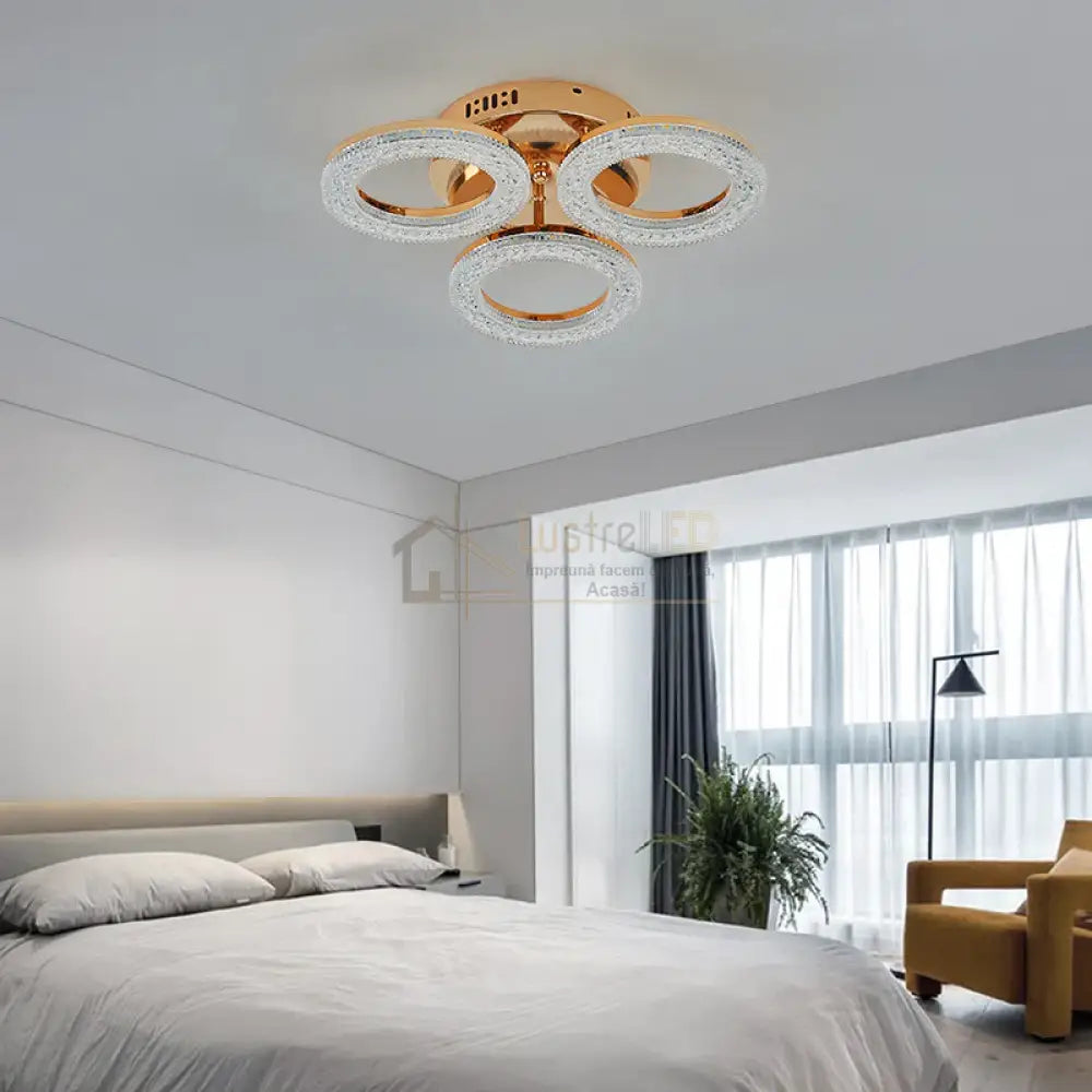 Lustra Led Golden 3 Circle Echivalent 250W Telecomanda Lighting Fixtures