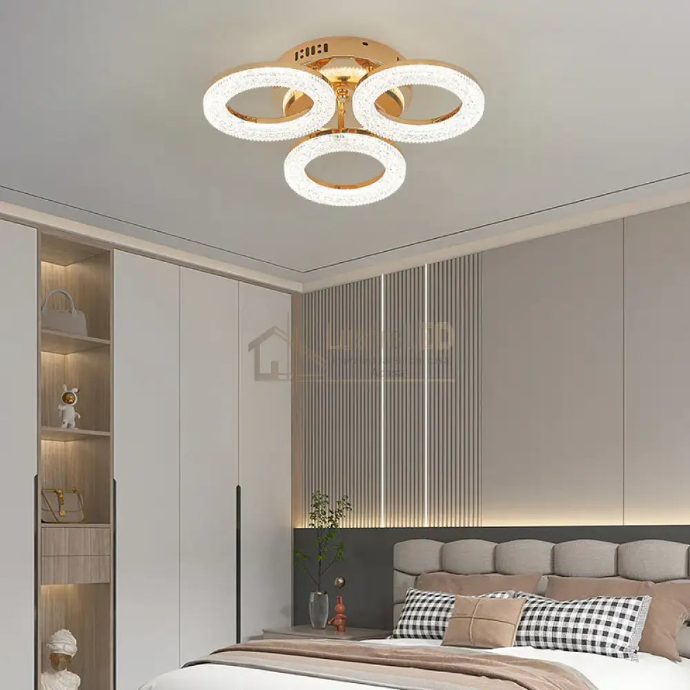 Lustra Led Golden 3 Circle Echivalent 250W Telecomanda Lighting Fixtures