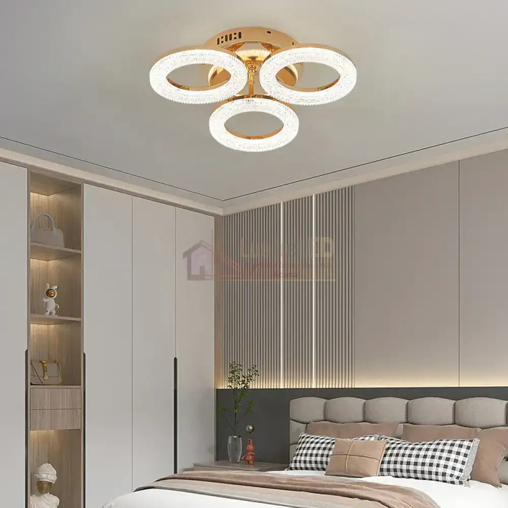 Lustra Led Golden 3 Circle Echivalent 250W Telecomanda Lighting Fixtures