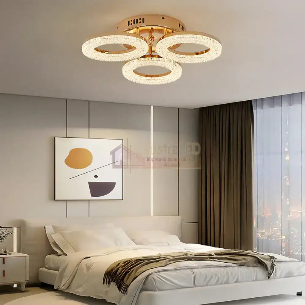 Lustra Led Golden 3 Circle Echivalent 250W Telecomanda Lighting Fixtures
