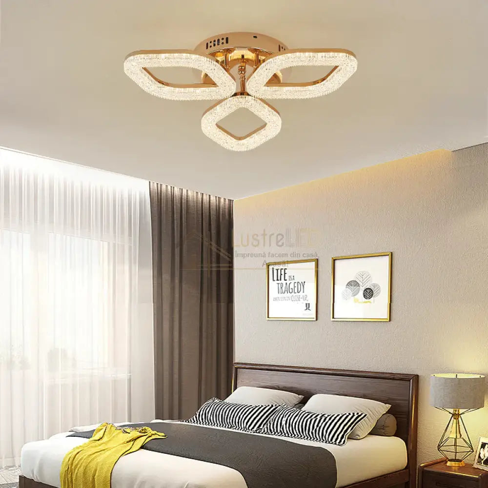 Lustra Led Golden 3 Diamonds Echivalent 250W Telecomanda Lighting Fixtures