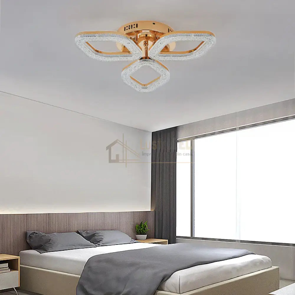 Lustra Led Golden 3 Diamonds Echivalent 250W Telecomanda Lighting Fixtures