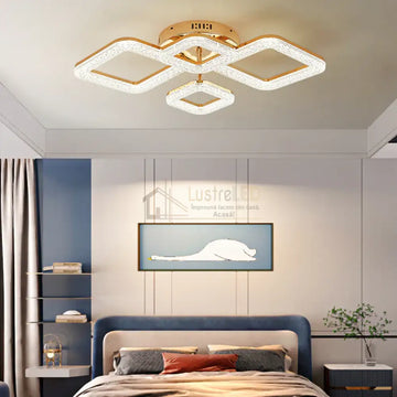 Lustra Led Golden 4 Diamonds Echivalent 400W Telecomanda Lighting Fixtures