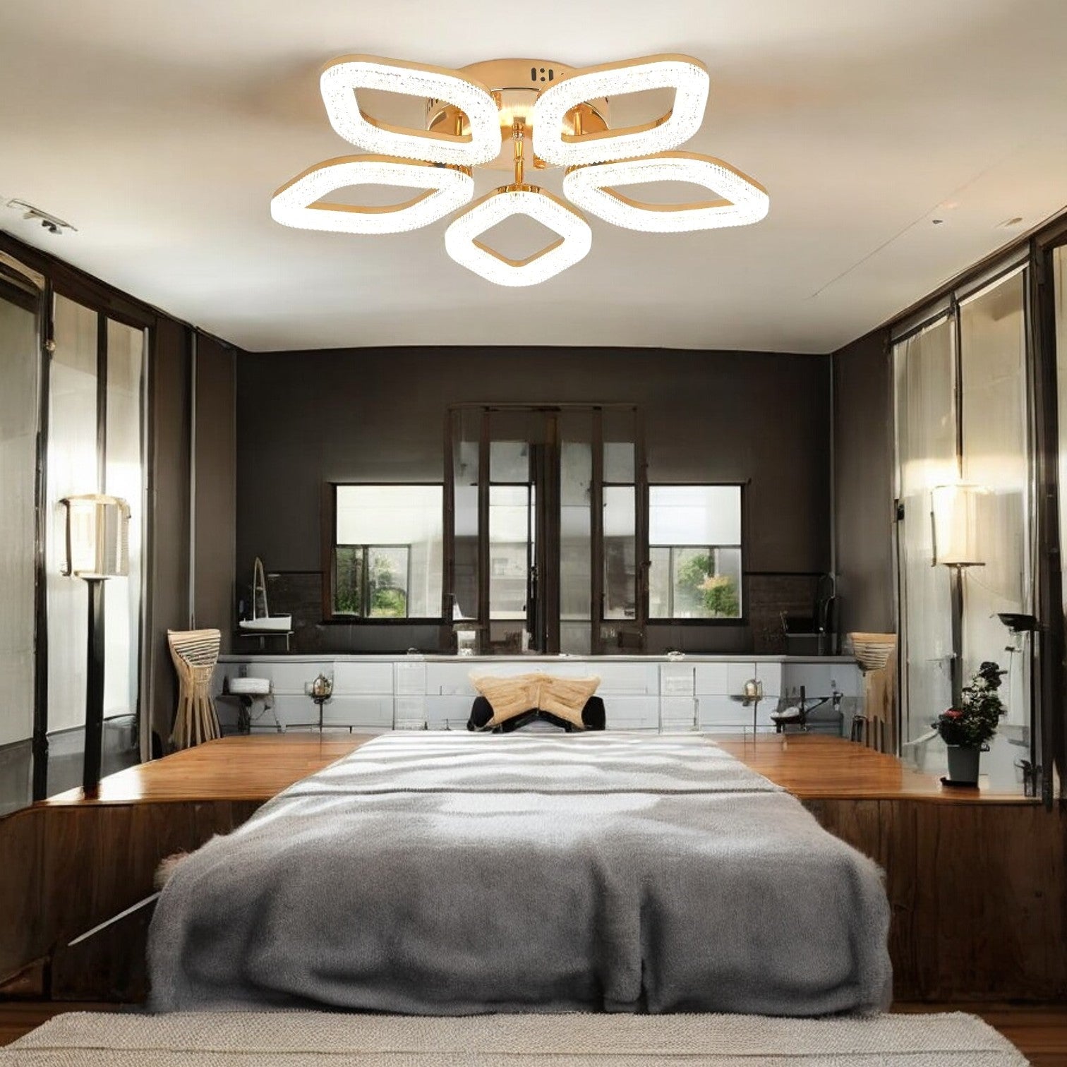 Lustra LED Golden 5 Diamonds Echivalent 400W Telecomanda