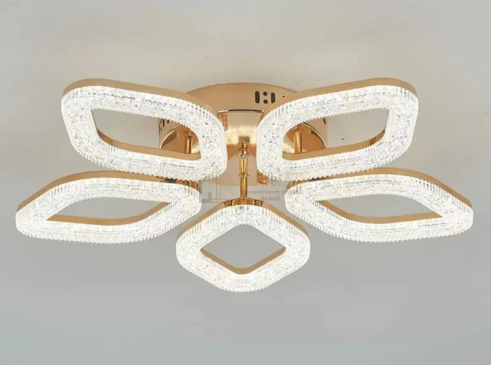 Lustra Led Golden 5 Diamonds Echivalent 400W Telecomanda Lighting Fixtures