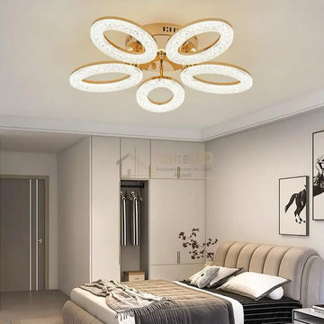 Lustra Led Golden 5 Ovals Echivalent 400W Telecomanda Lighting Fixtures