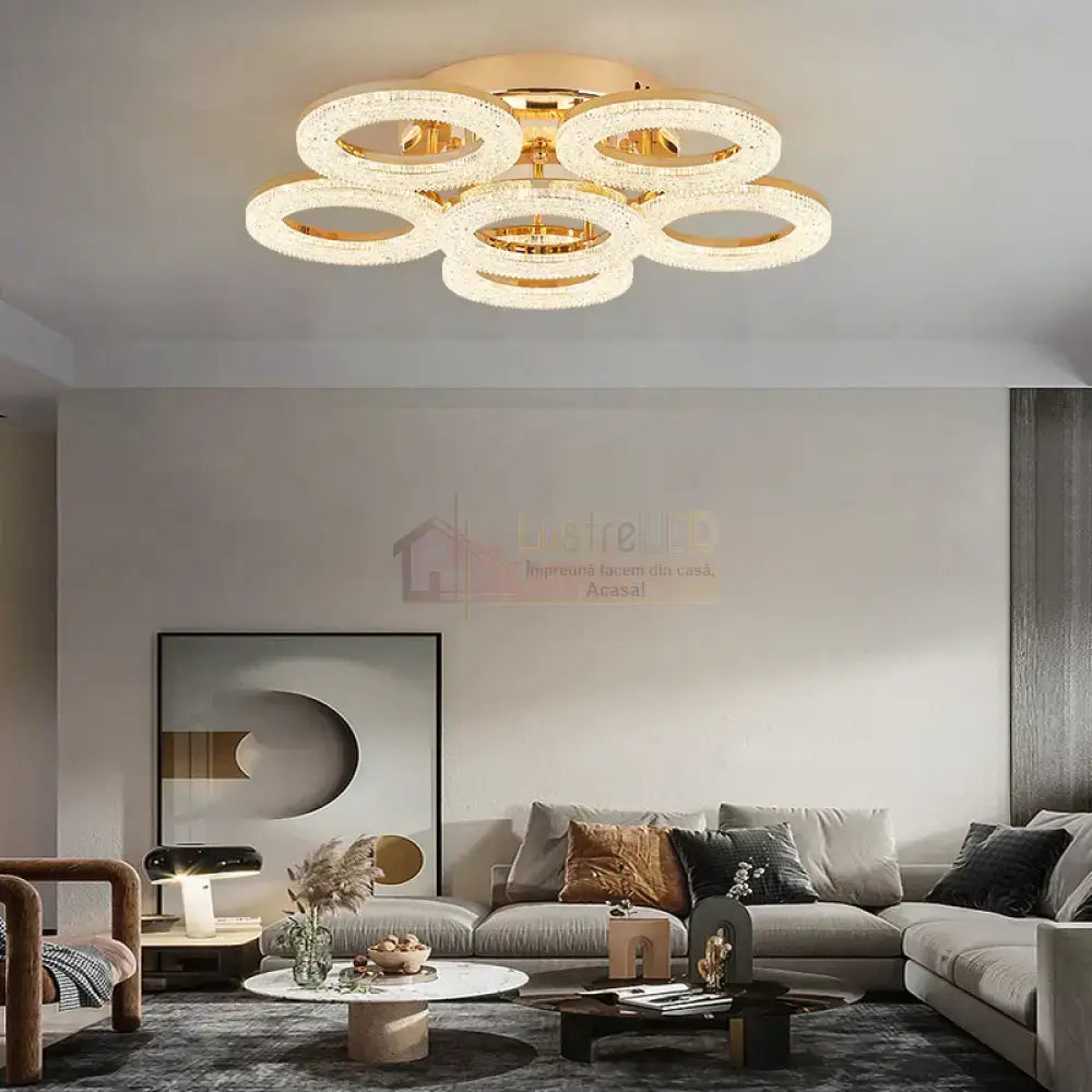 Lustra Led Golden Circle 5 + 1 Echivalent 800W Telecomanda Lighting Fixtures