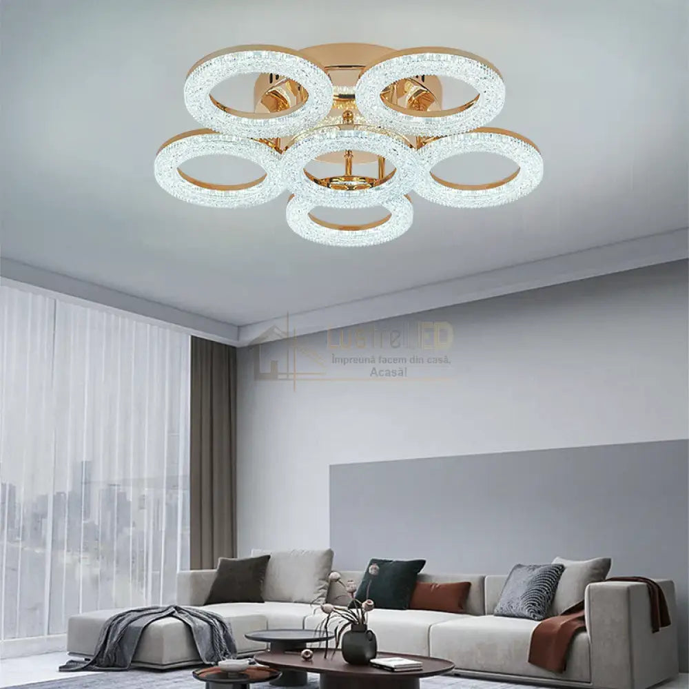 Lustra Led Golden Circle 5 + 1 Echivalent 800W Telecomanda Lighting Fixtures